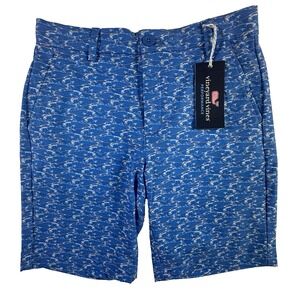 Vineyard Vines Performance Breaker Shorts Boys 12 Fish Print Blue Stretch 8" NEW